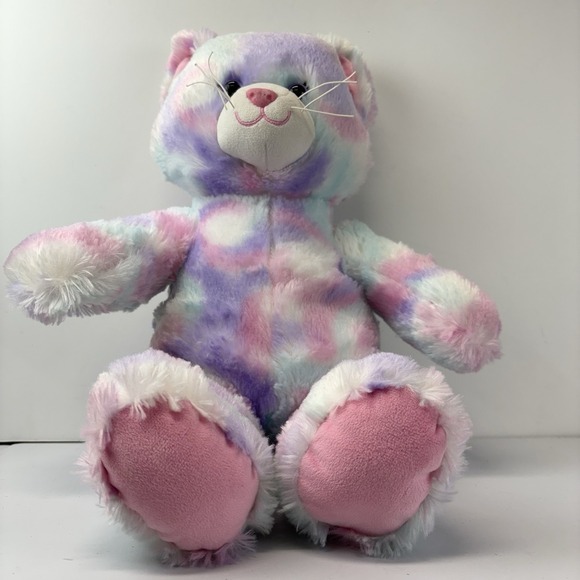 Build A Bear Pastel Swirl Kitty Tie Dye Cat Plush Toy Pink Purple White ~16" - Picture 6 of 7